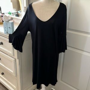 Harlow & Rose size L black knit A line dress with fluted sleeves WhimsyGoth